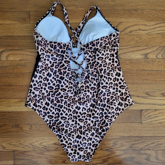 Women 2XL XXL Animal Print One Piece Tie Back Swimsuit Swimwear - Picture 4 of 7